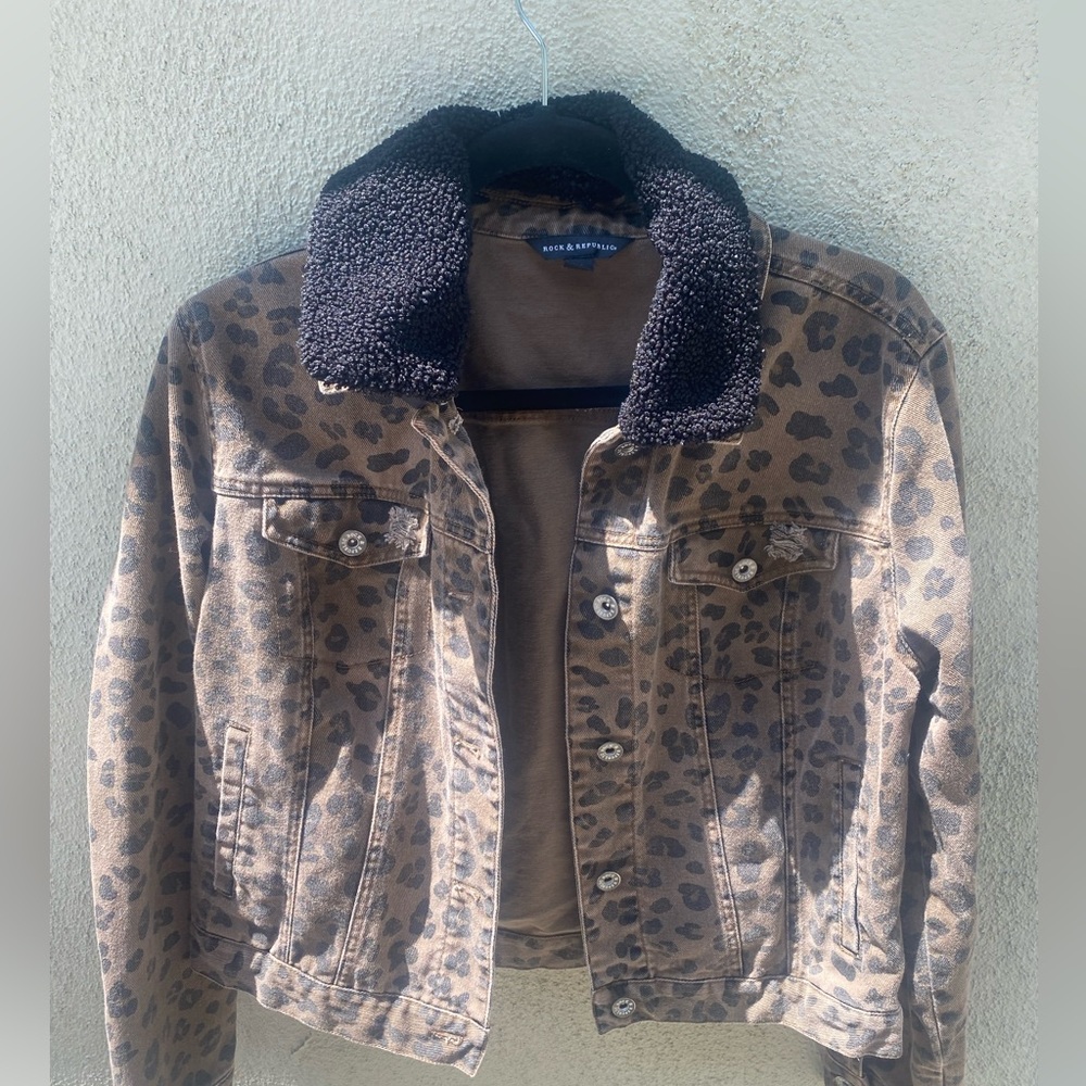 Brown & black Cheetah print denim jacket